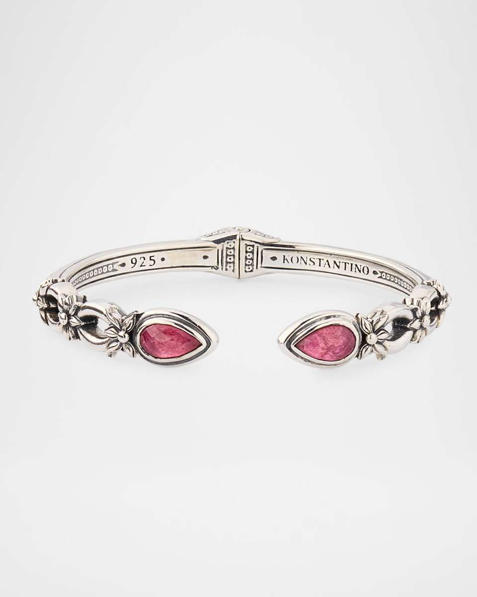 Ivy Rock Crystal, Strawberry Quartz and MOP Triplet Cuff Bracelet